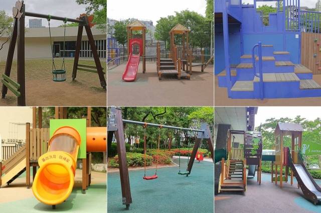 상단에 위치한 3개의 놀이터만 장애·비장애아동이 함께 즐길 수 있는 통합놀이터이다.