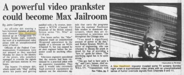 사건 이튿날인 1987년 11월 23일 시카고 트리뷴에 실린 전파납치 사건 관련 기사. 시카고트리뷴 캡처