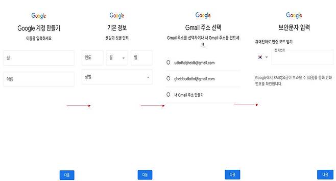 해외 구글 플레이스토어 계정을 만들면서 정보를 입력하는 과정, 출처=구글