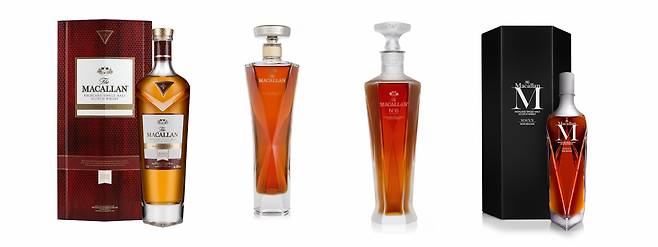 (왼쪽부터) 맥캘란 1824 마스터즈 시리즈(4종), 레어 캐스크, 리플렉션, 넘버식스, M 디캔터 (세븐일레븐 제공)