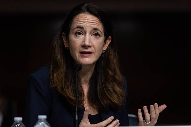 US Director of National Intelligence Avril Haines testifies on April 29, 2021, at a Senate Armed Services committee hearing on worldwide threats, in Washington, DC. (AFP-Yonhap)