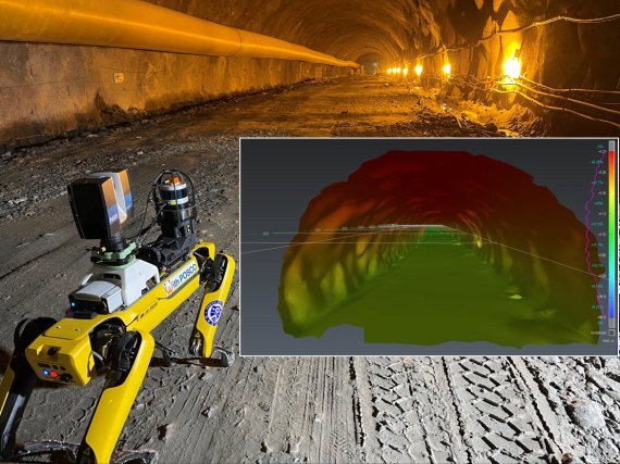 포스코건설이 최근 국내 최초로 '포천~화도 고속도로 4공구' 터널공사에 고성능 측정장비를 탑재한 자율보행 로봇을 투입해 시공 안전·품질 관리 작업을 진행하고 있다.