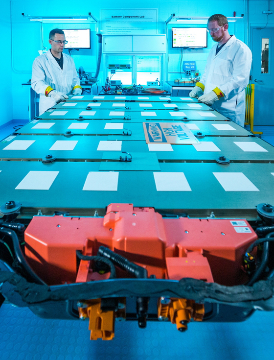 Photo taken in GM's Battery Electrical Lab on Feb. 25, 2020. This facility now follows GM-mandated guidelines to help protect against the spread of COVID-19, including mandatory use of face masks and social distancing. [GM]
