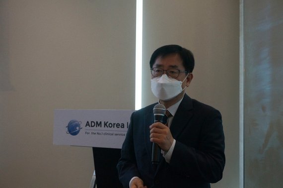 14일 강준모 에이디엠코리아 대표이사(CEO)가 서울 여의도에서 기자간담회를 열고 코스닥 시장 상장에 따른 향후 계획을 설명하고 있다. / 사진=에이디엠코리아 제공