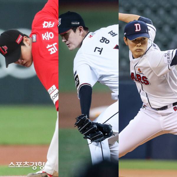 SSG 투수 박종훈(왼쪽부터), KT 투수 고영표, 두산 투수 최원준. 연합뉴스·KT 위즈 제공