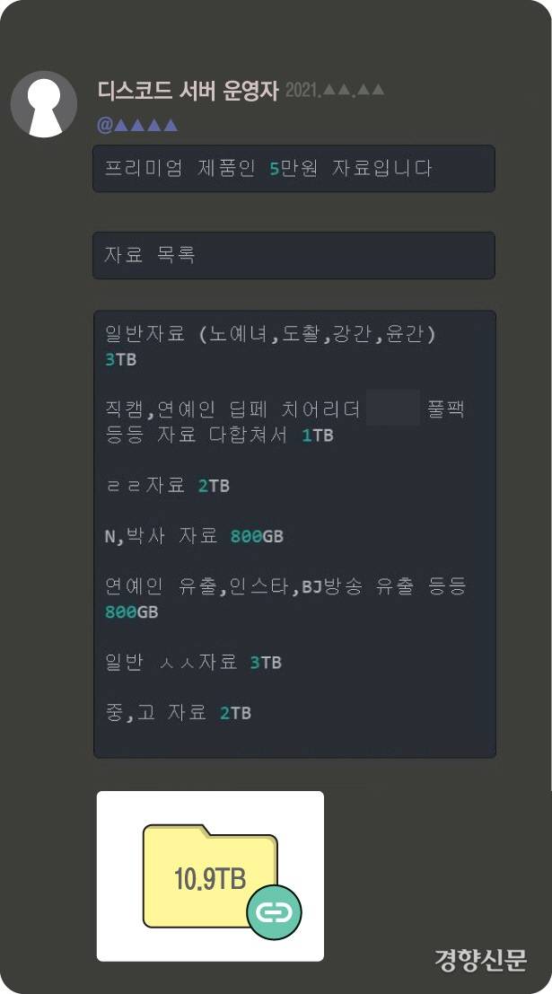 한 디스코드 서버 운영자가 올린 홍보글을 일부 발췌해 재구성한 대화창.