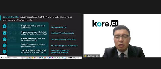 이영수 코어에이아이코리아 지사장이 제품 주요 특징과 국내 시장 공략 방향 등을 설명하고 있다.