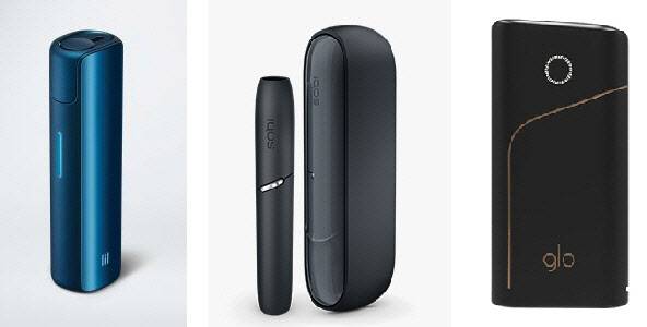 국내 궐련형 전자담배. 왼쪽부터 KT&G ‘릴’, 한국필립모리스 ‘아이코스’, 브리티시아메리칸토바코코리아 ‘글로’.(사진=각사)