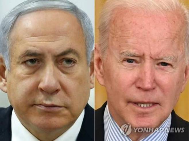 네타냐후(좌) 이스라엘 총리와 바이든 미국 대통령. 연합뉴스