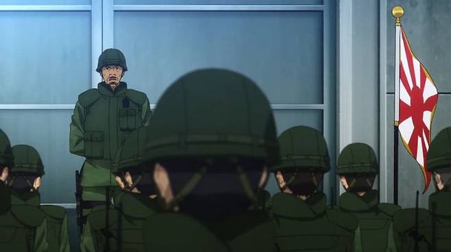 출처: 애니메이션 <게이트 - 자위대. 그의 땅에서, 이처럼 싸우며>에 등장한 '욱일기'. 사진 ⓒ A-1 픽쳐스