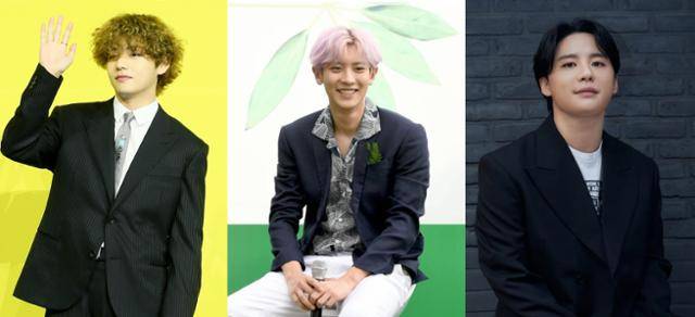 방탄소년단부터 엑소, 빅뱅까지 톱 아이돌 그룹 멤버들이 선택한 애마는 무엇일까. (왼쪽부터) 방탄소년단 뷔 엑소 찬열 JYJ 김준수. 한국일보 자료사진, 씨제스엔터테인먼트 제공