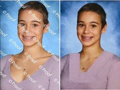 왼쪽이 원본 사진, 오른쪽이 학교가 포토샵한 사진이다.[트위터 캡처]