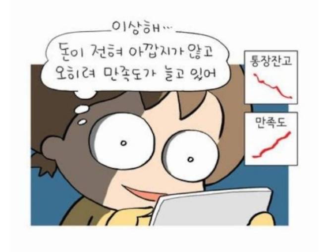 출처: 통장 잔액과 반비례하는 소비 만족도/네이버웹툰 ‘낢이 사는 이야기’ 캡처
