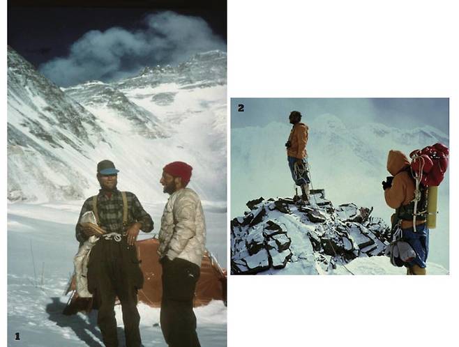 1 에베레스트 서릉에 올라선 윌리 언솔드와 배리 비숍. 2 1963년 에베레스트 원정대의 윌리 언솔드(좌)와 톰 혼바인.