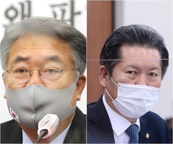 정진석 국민의힘 의원(왼쪽)·정청래 더불어민주당 의원. 연합뉴스