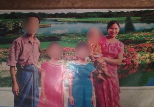지난 3월 군부에 잡혀 고문을 받다 사망한 말라 윈(오른쪽)의 가족 사진. 그 역시 세 아이의 엄마였다. 이라와디 캡처