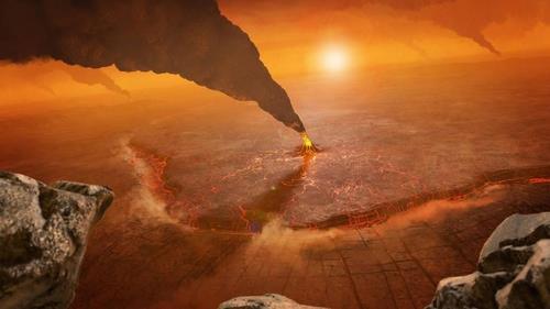 금성 표면의 화산 폭발 상상도 [NASA/JPL-Caltech/Peter Rubin 제공/ 재판매 및 DB 금지]