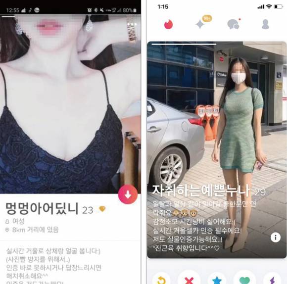 김영준 또는 모방범으로 추정되는 인물이 틴더에 올린 도용 사진과 프로필ⓒ피해자 제공