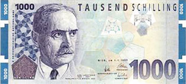 오스트리아 지폐 모델이었던 란트슈타이너 - 오스트리아 1000실링 지폐의 카를 란트슈타이너. 1997년 처음 발행해 오스트리아가 유로를 쓰기 시작한 2002년까지 통용했다.