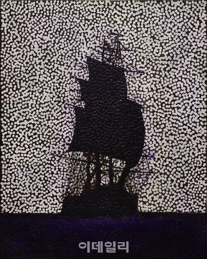 다니엘 보이드 ‘무제(FFITFFF)’(2021), 캔버스에 오일, 아크릴, 풀 등, 76X61CM(사진=국제갤러리)