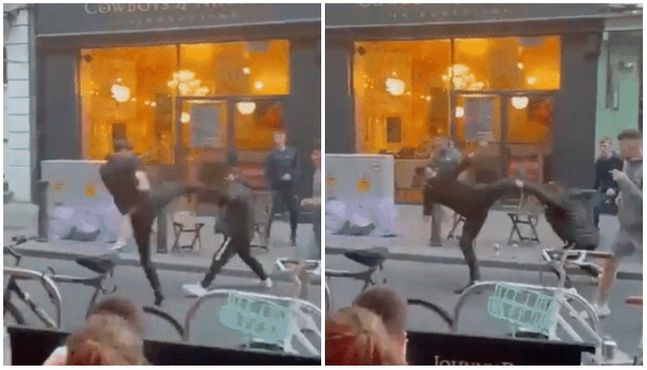 더블린의 사우스 윌리엄 거리에서 불량배들과 식당 직원들 사이에 격렬한 몸싸움이 발생했다. ⓒ트위터 영상 캡처