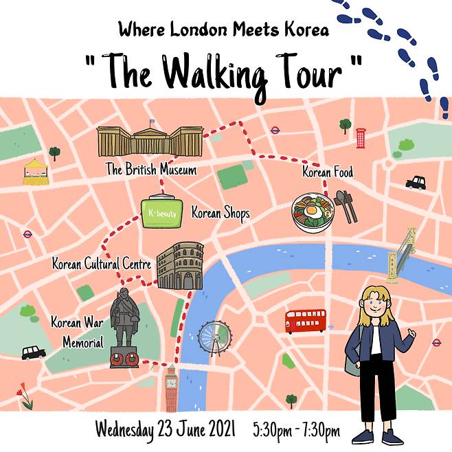A promotional poster for the walking tour, “Where London Meets Korea” (Korea Tourism Organization)