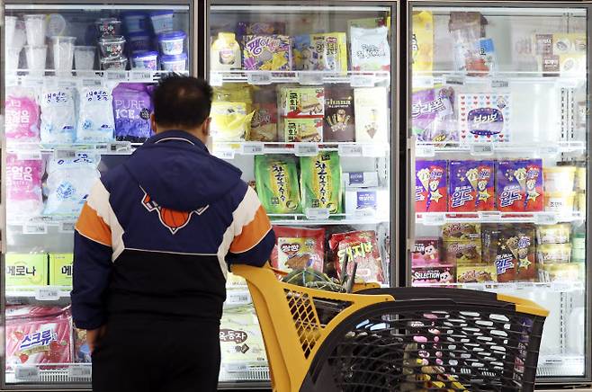 서울 시내 한 대형마트 냉동고 아이크스림 코너에서 소비자가 제품을 살펴보고 있다.(사진=뉴시스)
