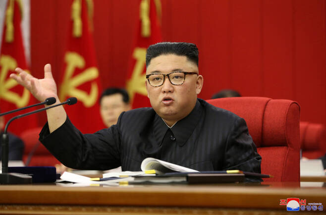 North Korean leader Kim Jong-un speaks at a plenary meeting of the ruling Workers` Party, in this photo disclosed by the Korea Central News Agency on June 16. (KCNA-Yonhap)