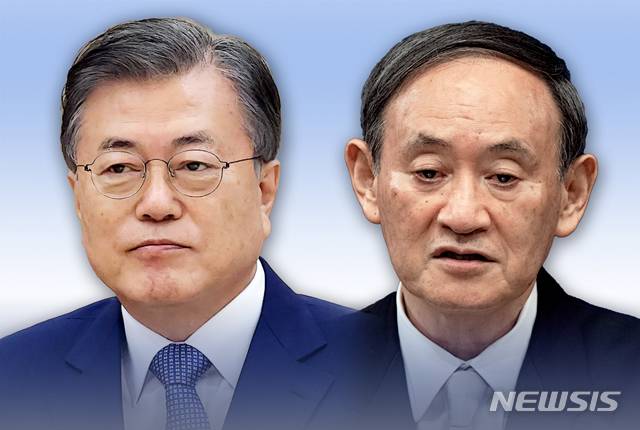 [서울=뉴시스]문재인 대통령과 스가 요시히데(菅義偉) 일본 총리의 모습. (그래픽=뉴시스DB). 2020.09.24.
