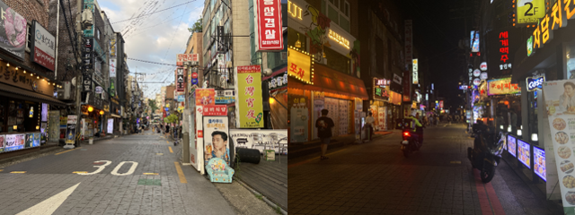 9일 오후 7시와 오후 8시30분의 신촌 거리. 시간이 지나도 길거리에 사람이 모이지 않는다. 김소희 인턴기자