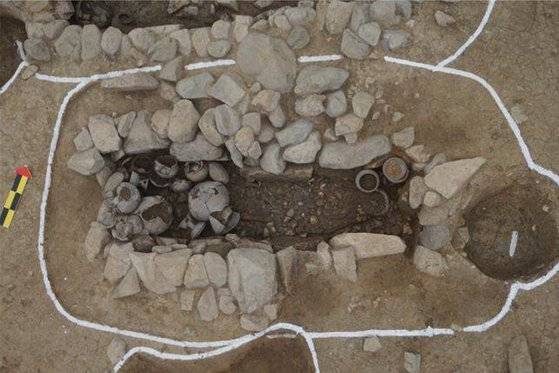 탑동유적 적석목곽묘 7호 출토 인골 사진 [ 사진 한국문화재재단]