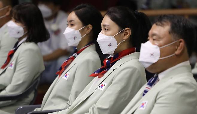 지난 8일 송파구 올림픽공원에서 열린 2020 도쿄올림픽 대한민국 선수단 결단식에 김연경 선수가 참석하고 있다. 연합뉴스