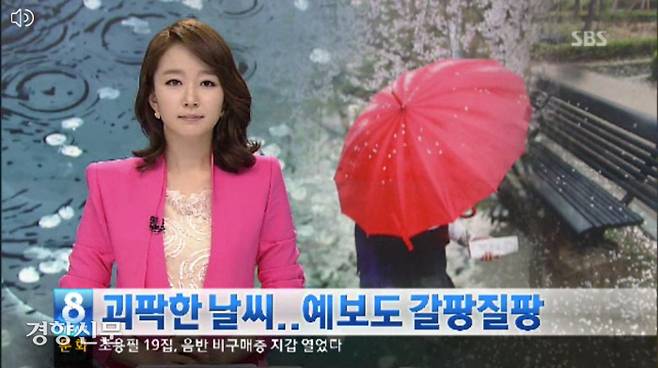 확인 결과, 이 사진은 2013년 4월 25일 SBS 8시 뉴스가 보도한  ‘괴팍한 날씨, 예보도 갈팡질팡’ 보도를 바탕으로 합성한 사진이었다./SBS 뉴스 캡처