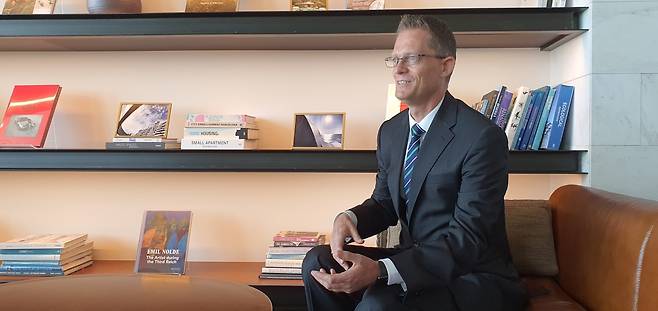 Peer Norsell, general manager of Ananti Hilton Busan, speaks during an interview with The Korea Herald on Monday. (Kim Hae-yeon/The Korea Herald)