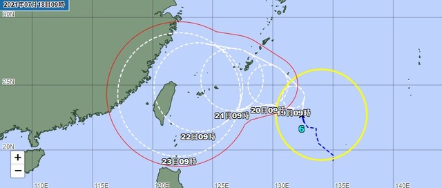 제6호 태풍 인파 예상 진로. (사진출처: 일본 기상청 홈페이지 캡처) 2021.07.18