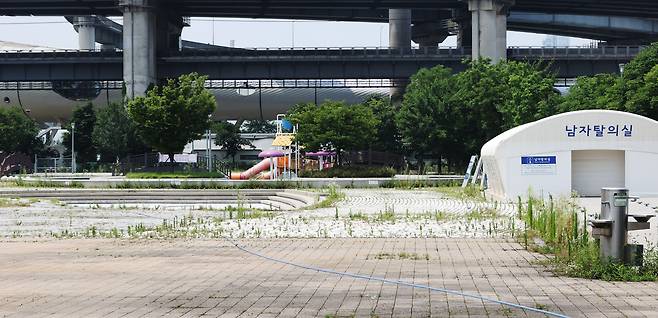 7월 12일 서울 한강 뚝섬 공원 수영장이 잡초만 무성한채 코로나19의 여파로 문을 열지 못하고 있다./연합뉴스