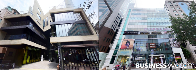 가수 겸 배우 비(정지훈)씨가 지난 6월 매각한 역삼동 빌딩(왼쪽)과 이달 매입했다고 알려진 서초동 빌딩./네이버지도 거리뷰