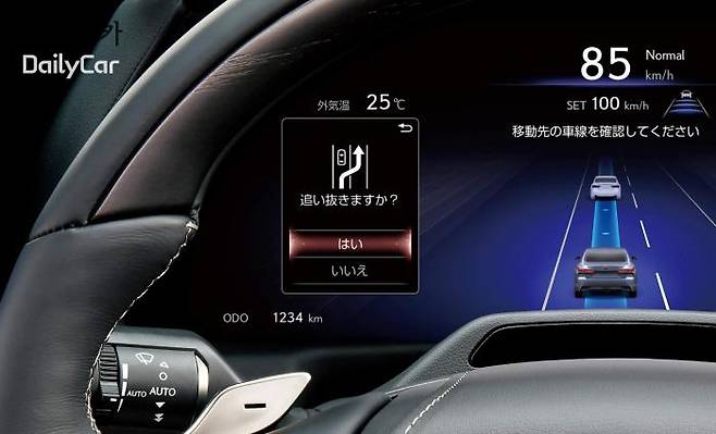 토요타, 첨단 운전자 보조 시스템(ADAS) '어드밴스드 드라이브' 차선변경보조 작동 이미지 </figcation>