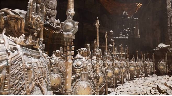 3000만 폴리곤의 동상 수백 개가 50만 원짜리 콘솔에서 원활하게 구현되는 장면(에픽게임즈).