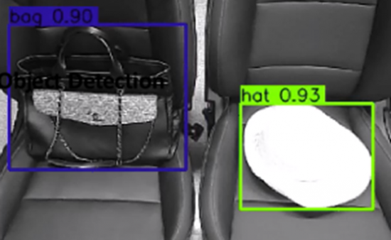 차량용 마이크로 카메라와 인공지능(AI)을 결합한 LG의 '실내 모니터링 시스템(IMS)'이 차량 내부에 둔 소지품을 분석하고 있다.[사진제공=LG]