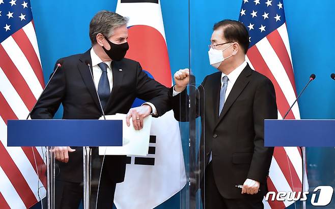 토니 블링컨 미국 국무부 장관(왼쪽)과 정의용 외교부 장관. 2021.3.18/뉴스1 © News1 사진공동취재단