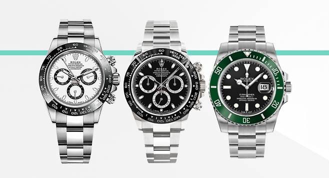 현물 조각 투자 플랫폼 ‘피스 롤렉스 집합 2호’의 롤렉스 시계들/사진=피스 홈페이지 캡처