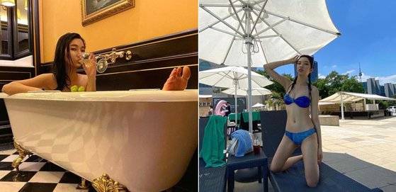 로지가 레스케이프와 반얀트리를 찾아 호캉스를 즐기고 있다. [각사 인스타그램 캡처]