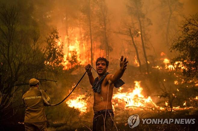 그리스 에비아섬 산불[AFP=연합뉴스]