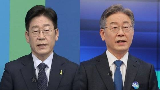 2017년 3월 민주당 19대 대선 경선 당시(왼쪽)와 올해 7월 20대 대선 경선(오른쪽)의 이재명 경기지사 모습. 이재명계 한 의원은 "이 지사가 지난번과 달리 생각을 많이 내려놔서 얼굴이 편안해져 보이는 것 같다"고 설명했다. 유튜브 캡처·연합뉴스