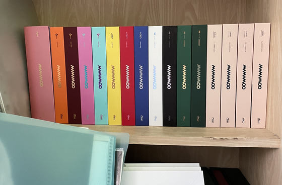 A collection of girl group Mamamoo's CDs belonging to a fan surnamed Hwang. [HWANG]