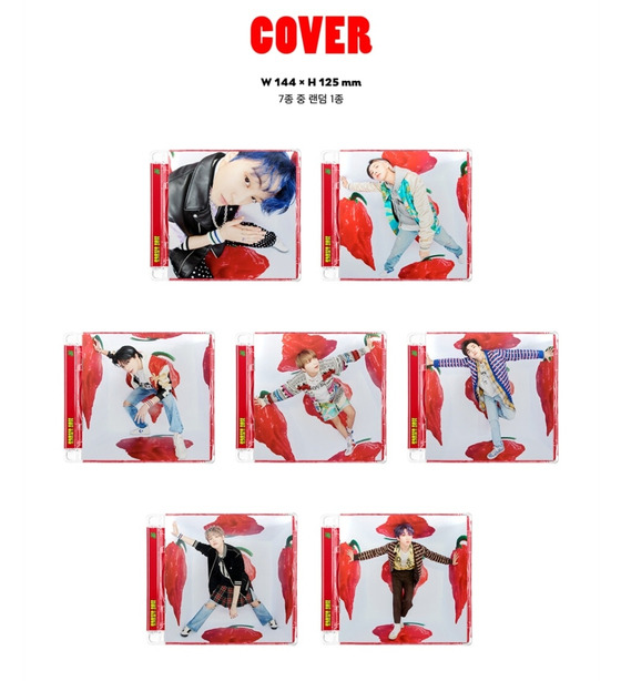 Seven different versions of the cover of boy band NCT Dream's "Hot Sauce" (2021), featuring each member. Fans who order online cannot know which version they will get until they receive it. [SCREEN CAPTURE]