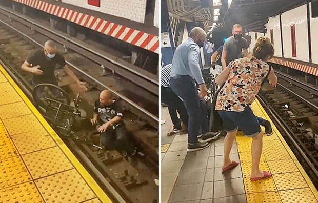열차 진입 직전 선로에 떨어진 휠체어 장애인을 시민 여러 명이 힘을 합쳐 구해냈다. 뉴욕포스트는 4일 미국 뉴욕의 한 지하철역에서 휠체어 장애인 한 명이 선로로 추락했으나, 시민들이 발 벗고 나선 덕에 무사히 구조됐다고 보도했다.