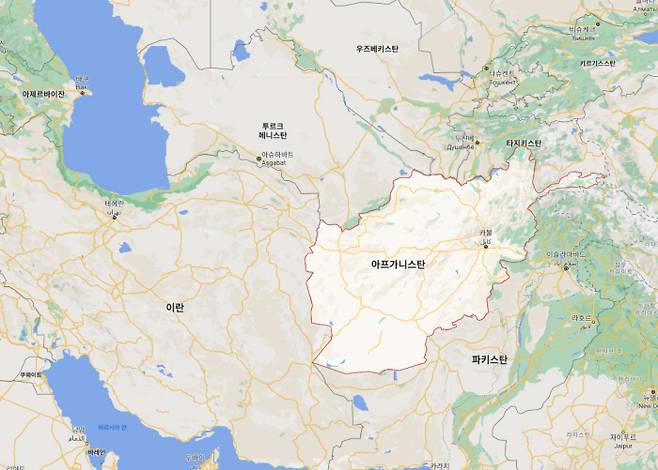 아프가니스탄과 주변국 지도. 구글지도 캡쳐