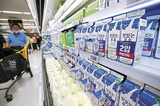 지난해 6월 한 대형마트에 진열된 우유 묶음 상품. 연합뉴스